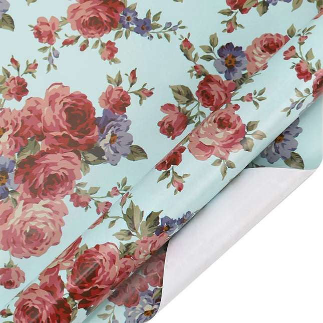 30" x 10' Wrapping Paper, vintage blue floral rose print, for elegant gift wrapping