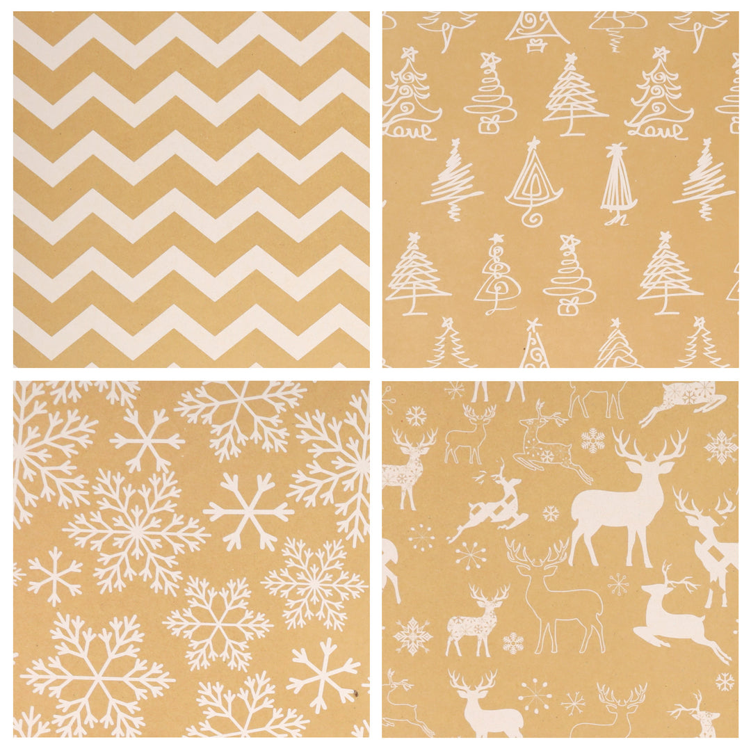 LaRibbons 30" x 10' Christmas Holiday Gift Wrap Deluxe Kit | Kraft w/ White Trees Snowflakes