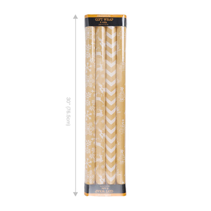 LaRibbons 30" x 10' Christmas Wrapping Paper Bundle (4-pack) | Kraft w/ White Trees Snowflakes LaRibbons and Crafts