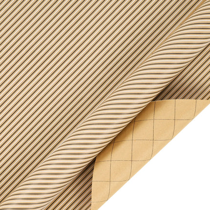 30" x 10' reversible Christmas wrapping paper: tan background with black/white stripe pattern on one side, tan grid on the other 