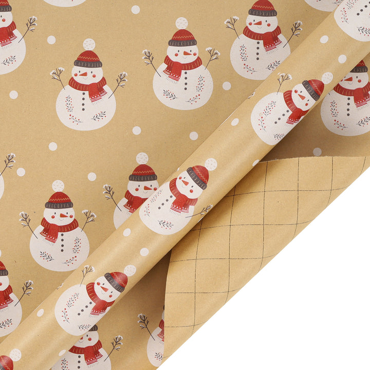 LaRibbons 30" x 10' Christmas Wrapping Paper Bundle (4-pack) | Black and Red Kraft w/ Snowman and Trees