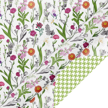 30" x 10' Reversible Wrapping Paper | Bright Blooms w/ Green Herringbone LaRibbons and Crafts