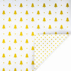 Double-sided metallic gift wrap featuring minimalist gold tree pattern and classic gold polka dots