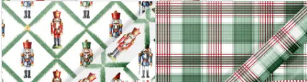 30" x 33' Holiday Reversible Wrapping Paper Jumbo Roll | Norfolk Pine Nutcracker / Plaid