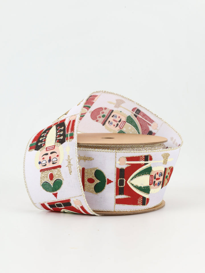 2 1/2" Wired Ribbon | "Nutcracker" White/Multi | 10 Yard Roll