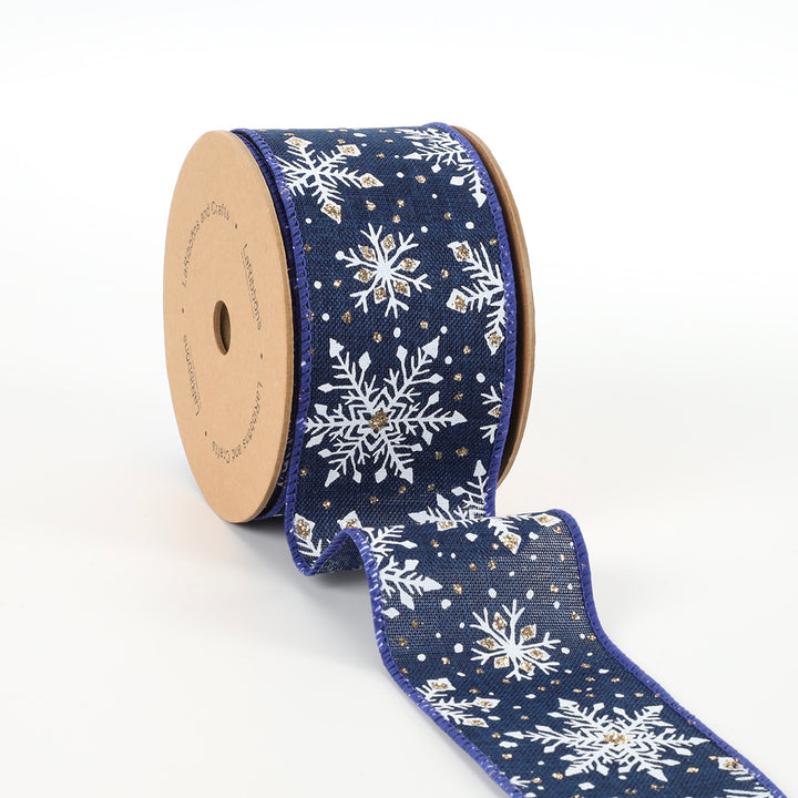 2 1/2" Wired Ribbon | "Snowflake" Blue/White | 10 Yard Roll