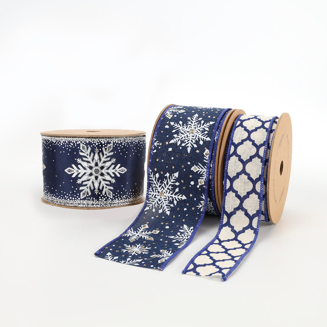 2 1/2" Wired Ribbon | "Snowflake" Blue/White | 10 Yard Roll