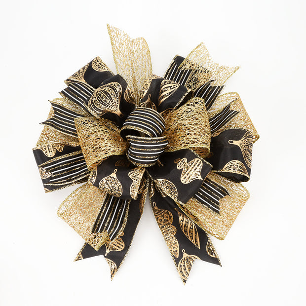 2 1/2" Wired Ribbon | "Glitter Ornament" Black/Gold | 10 Yard Roll