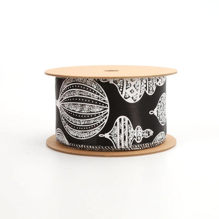 2 1/2" Wired Ribbon | "Glitter Ornament" Black/Silver | 10 Yard Roll LaRibbons and Crafts