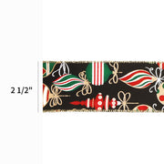 2 1/2" Wired Ribbon | "Holiday Ornament" Black/Multi | 10 Yard Roll