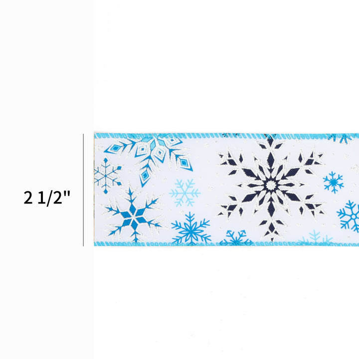 2 1/2" Wired Ribbon | "Glitter Snowflake" White/Blue | 10 Yard Roll