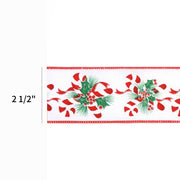 2 1/2" Wired Ribbon | "Candy Cane" White/Red/Iris | 10 Yard Roll