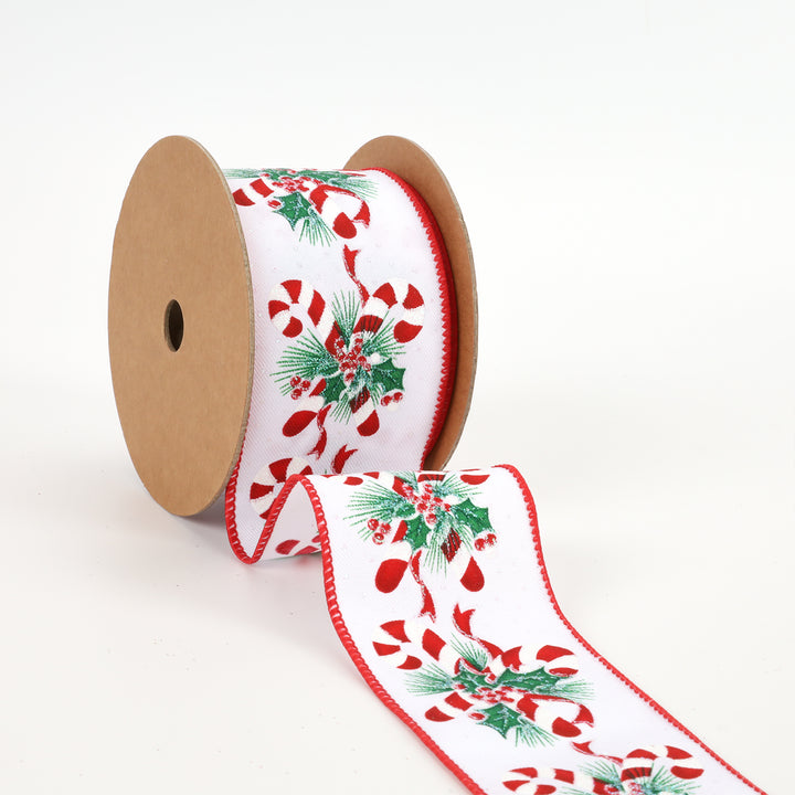 2 1/2" Wired Ribbon | "Candy Cane" White/Red/Iris | 10 Yard Roll