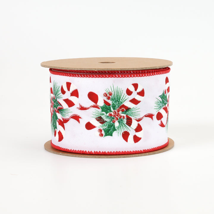 2 1/2" Wired Ribbon | "Candy Cane" White/Red/Iris | 10 Yard Roll