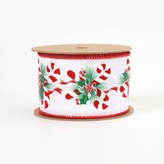 2 1/2" Wired Ribbon | "Candy Cane" White/Red/Iris | 10 Yard Roll