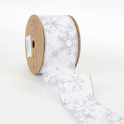 2 1/2" Wired Ribbon | "Glitter Snowflake" White/Silver | 10 Yard Roll
