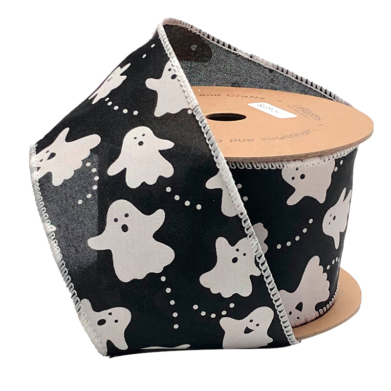 2 1/2" Wired Ribbon | "Ghosts" Black/White | 10 Yard Roll - 50% OFF