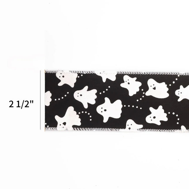 2 1/2" Wired Ribbon | "Ghosts" Black/White | 10 Yard Roll LaRibbons and Crafts