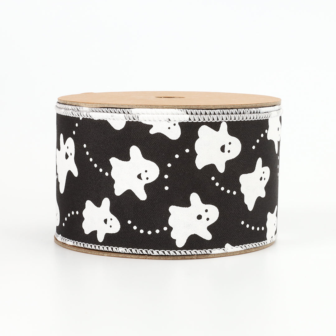 2 1/2" Wired Ribbon | "Ghosts" Black/White | 10 Yard Roll - 50% OFF