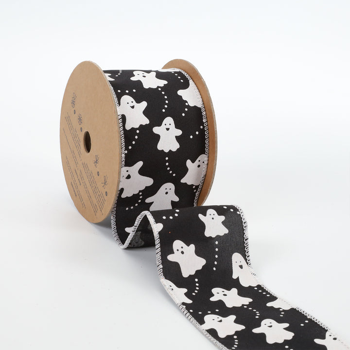 2 1/2" Wired Ribbon | "Ghosts" Black/White | 10 Yard Roll - 50% OFF