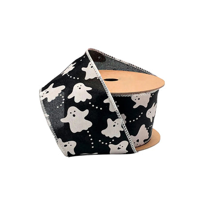 2 1/2" Wired Ribbon | "Ghosts" Black/White | 10 Yard Roll LaRibbons and Crafts