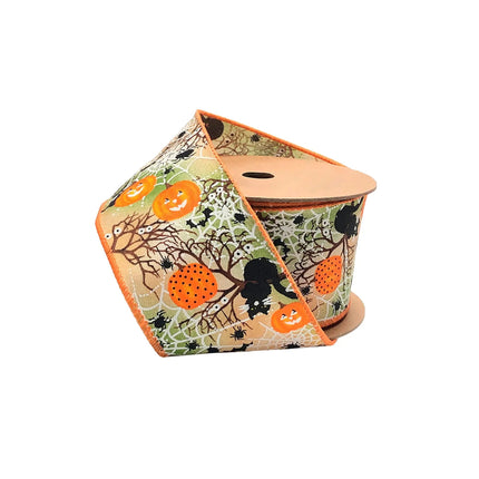 2 1/2" Wired Ribbon | "Pumpkin Spiderweb" Orange/Multi | 10 Yard Roll LaRibbons and Crafts