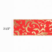 2 1/2" Wired Ribbon | "Metallic Brocade" Red/Gold | 10 Yard Roll