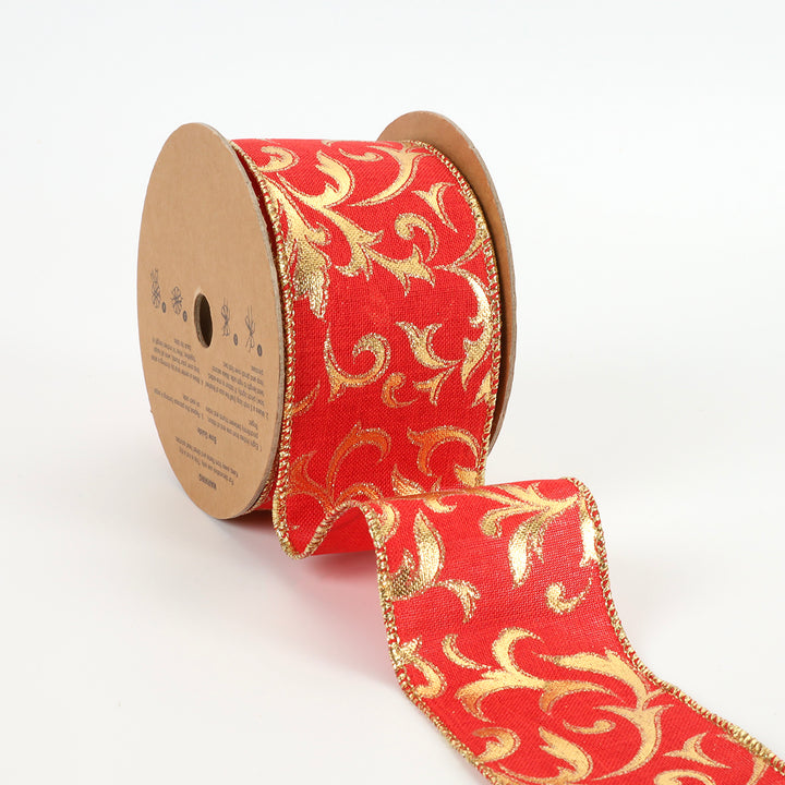 2 1/2" Wired Ribbon | "Metallic Brocade" Red/Gold | 10 Yard Roll