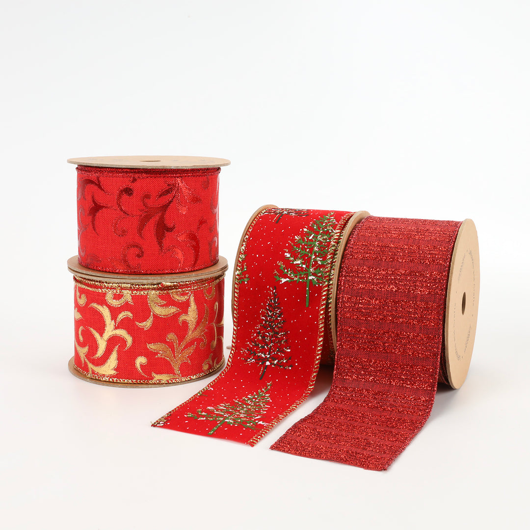 2 1/2" Wired Ribbon | "Metallic Brocade" Red/Gold | 10 Yard Roll