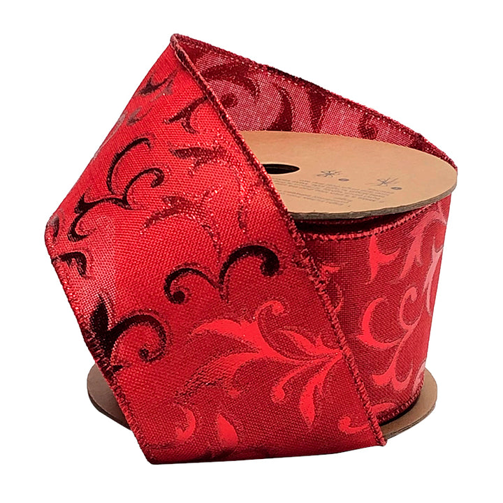 2 1/2" Wired Ribbon | "Metallic Brocade" Red | 10 Yard Roll