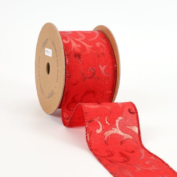 2 1/2" Wired Ribbon | "Metallic Brocade" Red | 10 Yard Roll