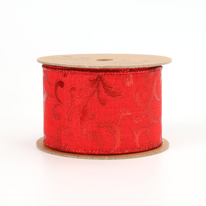 2 1/2" Wired Ribbon | "Metallic Brocade" Red | 10 Yard Roll