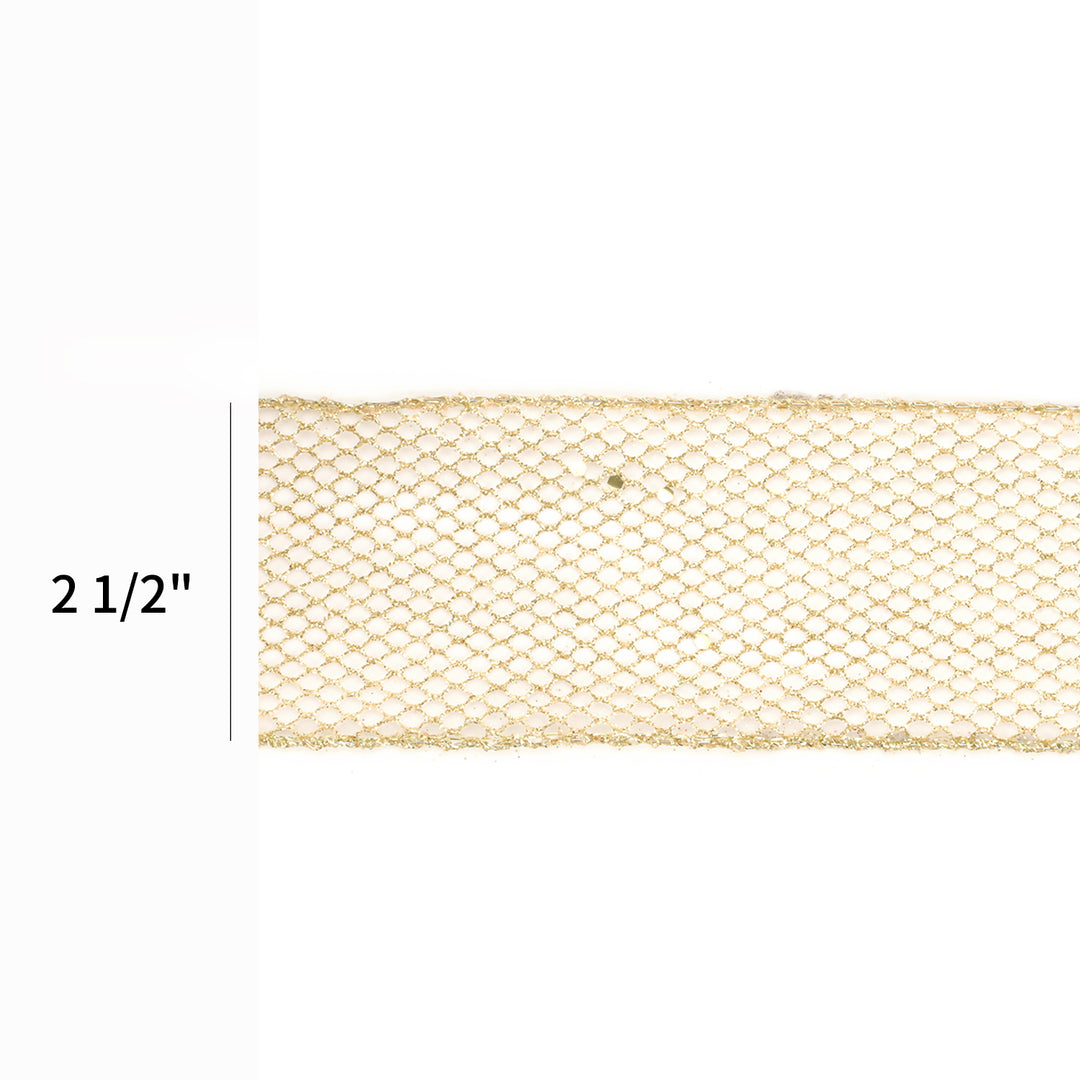 2 1/2" Wired Ribbon | "Glitter Net" Gold | 10 Yard Roll - 35% OFF