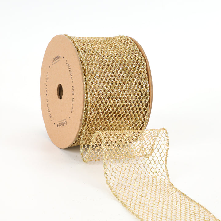 2 1/2" Wired Ribbon | "Glitter Net" Gold | 10 Yard Roll - 35% OFF