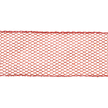 Close-up: 2 1/2" Red Glitter Net Wired Ribbon—mesh weave, glitter for bow shaping.