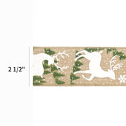 2 1/2" Wired Ribbon | "Reindeer Tree" Natural/Green/White | 10 Yard Roll