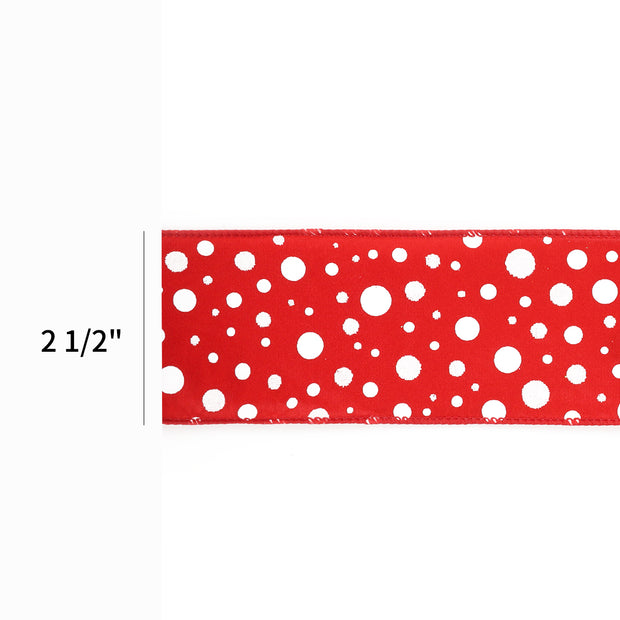 2 1/2" Wired Ribbon | "Glitter Polka Dot" Red/White | 10 Yard Roll