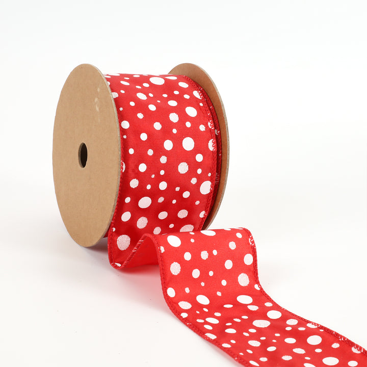 2 1/2" Wired Ribbon | "Glitter Polka Dot" Red/White | 10 Yard Roll