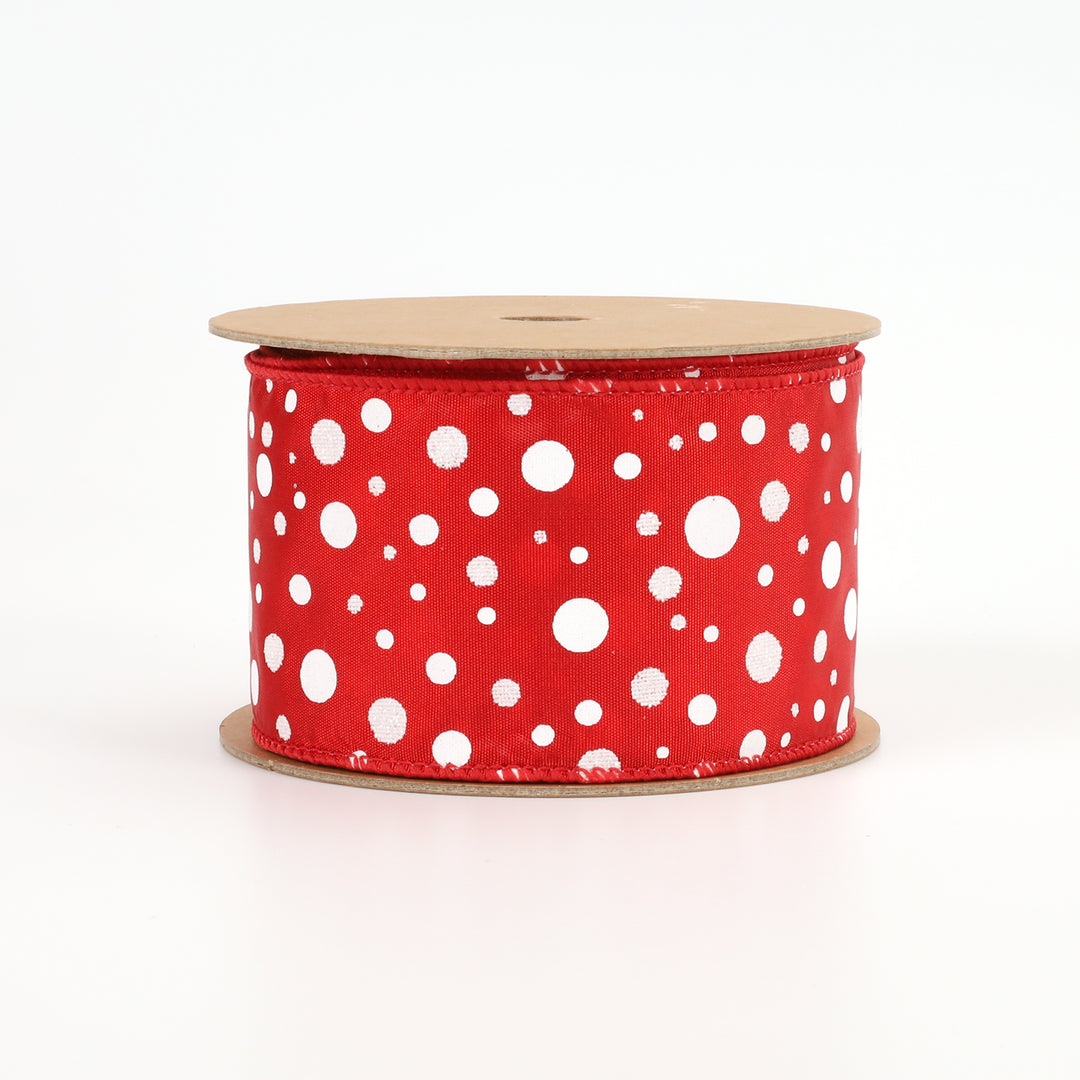 2 1/2" Wired Ribbon | "Glitter Polka Dot" Red/White | 10 Yard Roll