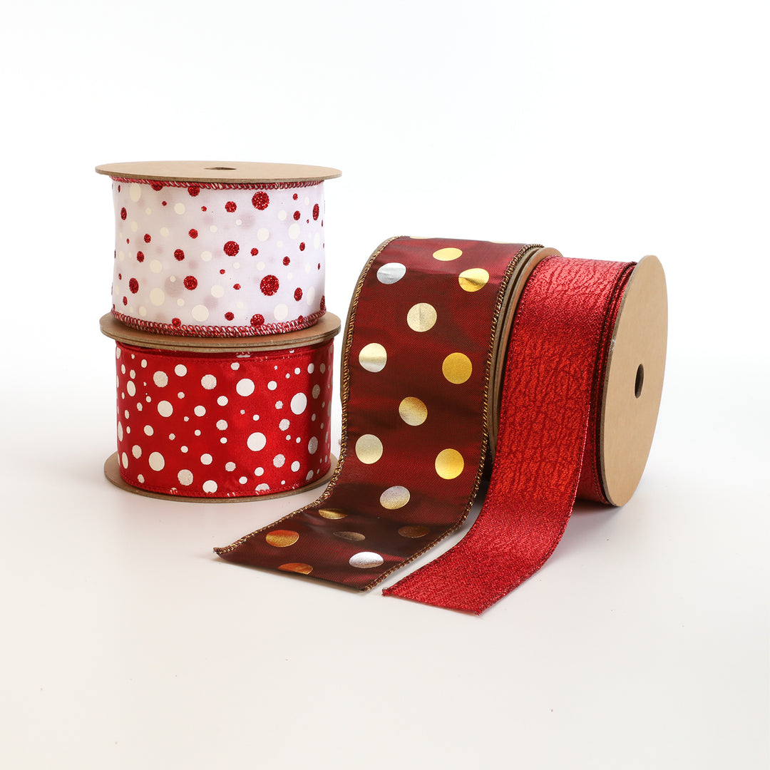 2 1/2" Wired Ribbon | "Glitter Polka Dot" Red/White | 10 Yard Roll