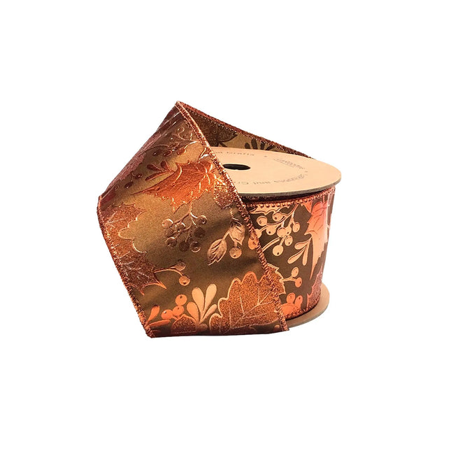 2 1/2" Wired Ribbon | "Metallic Leaf" Brown/Copper | 10 Yard Roll LaRibbons and Crafts