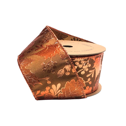 2 1/2" Wired Ribbon | "Metallic Leaf" Brown/Copper | 10 Yard Roll LaRibbons and Crafts
