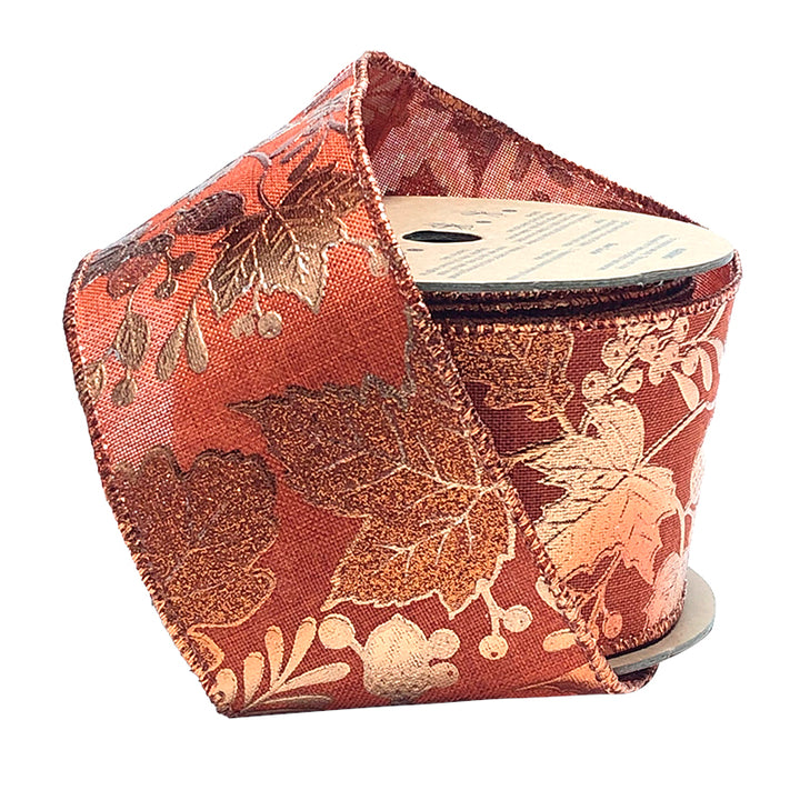 2 1/2" Wired Ribbon | "Metallic Leaf" Rust/Copper | 10 Yard Roll - 35% OFF