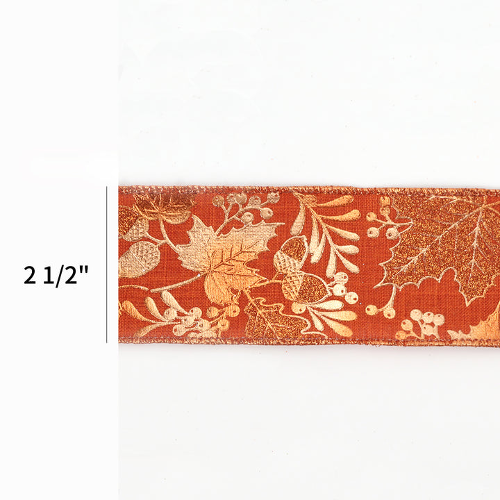 2 1/2" Wired Ribbon | "Metallic Leaf" Rust/Copper | 10 Yard Roll - 35% OFF