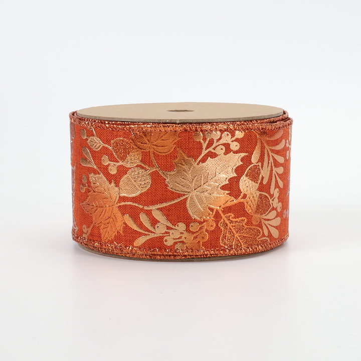 2 1/2" Wired Ribbon | "Metallic Leaf" Rust/Copper | 10 Yard Roll - 35% OFF