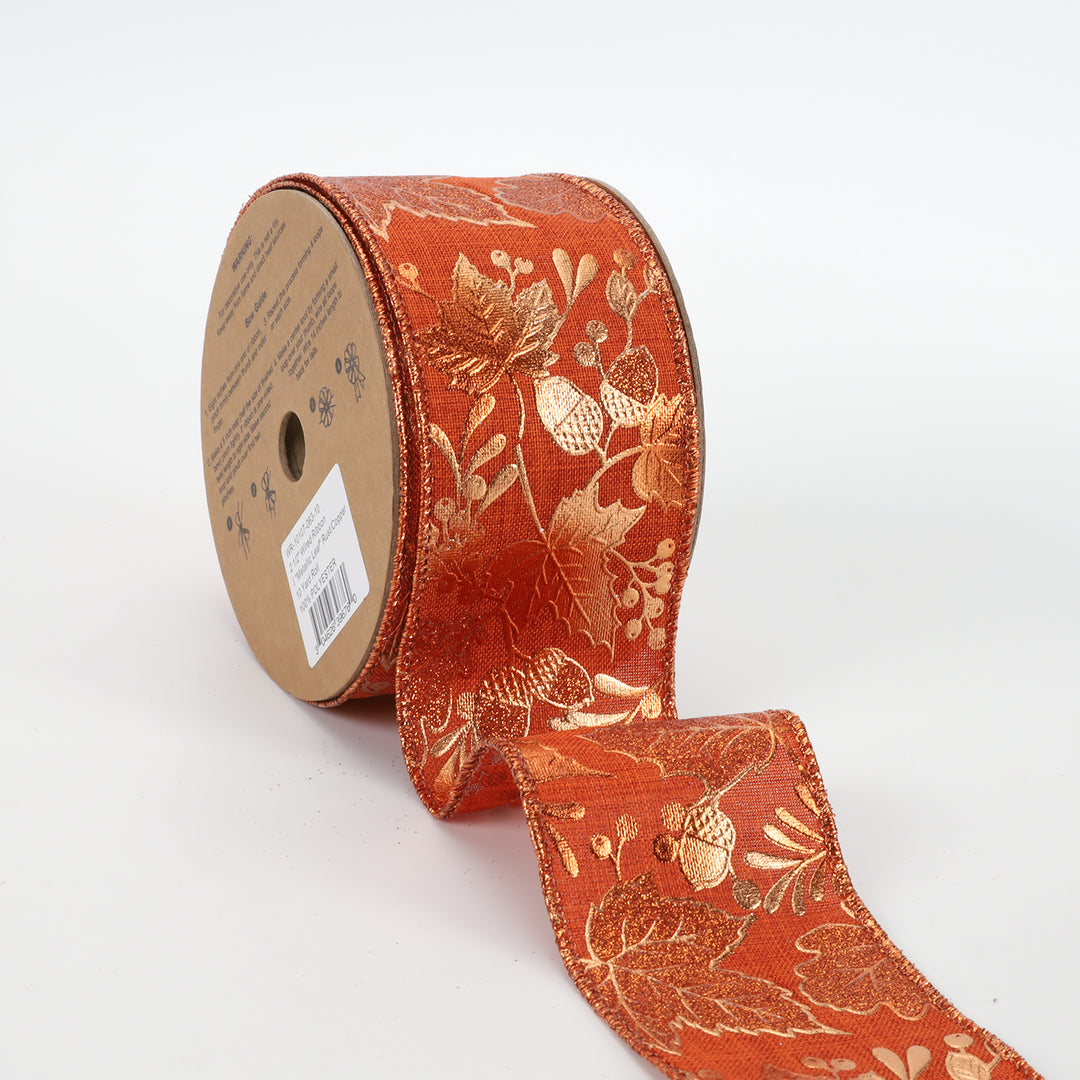 2 1/2" Wired Ribbon | "Metallic Leaf" Rust/Copper | 10 Yard Roll - 35% OFF