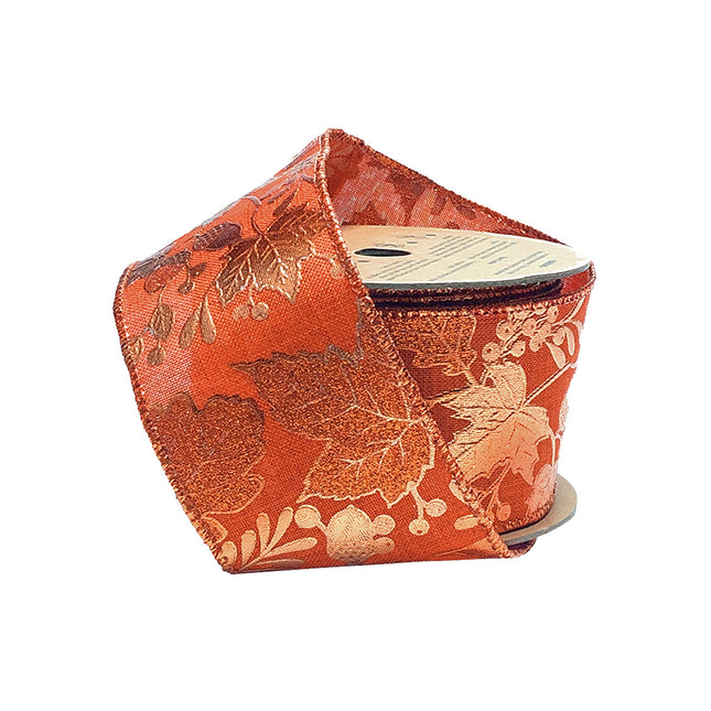 2 1/2" Wired Ribbon | "Metallic Leaf" Rust/Copper | 10 Yard Roll LaRibbons and Crafts