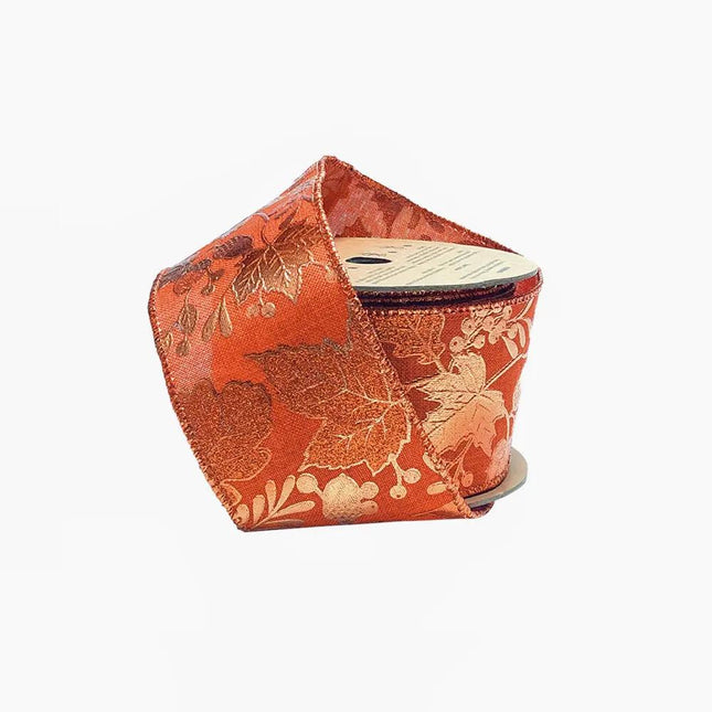 2 1/2" Wired Ribbon | "Metallic Leaf" Rust/Copper | 10 Yard Roll LaRibbons and Crafts