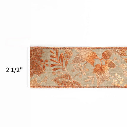 2 1/2" Wired Ribbon | "Metallic Leaf" Natural/Copper | 10 Yard Roll LaRibbons and Crafts
