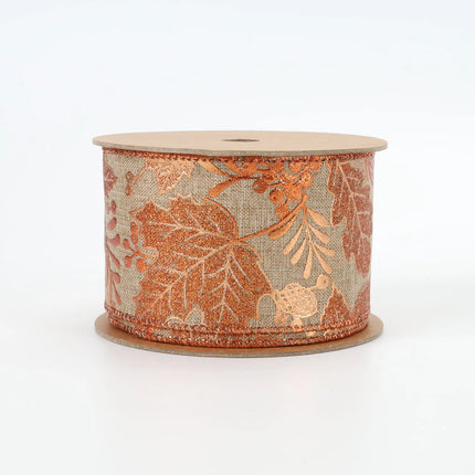 2 1/2" Wired Ribbon | "Metallic Leaf" Natural/Copper | 10 Yard Roll LaRibbons and Crafts